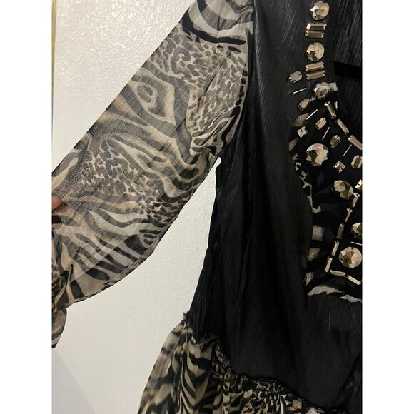 NWT Pretty Angel zebra & black top w sheer sleeves dressy beaded size Large - Picture 6 of 11
